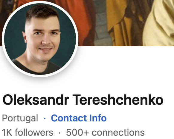 Oleksandrs Linkedin profile where he shares PR techniques for SEO